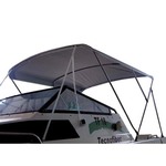 Sonnenverdeck Chic mit 4 Bögen in himmelblau, montiert auf einer Flybridge