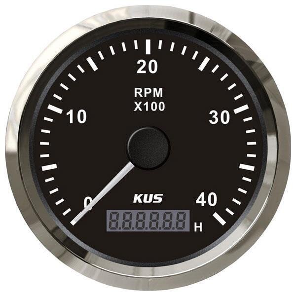 Compte-tours KUS avec compteur dheures de service pour moteurs in-bord 0-4000 tr/min - noir
