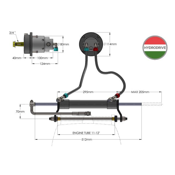 Kit complet de direction hydraulique Hydrodrive MF115MRA pour moteurs hors-bord jusquà 115 PS
