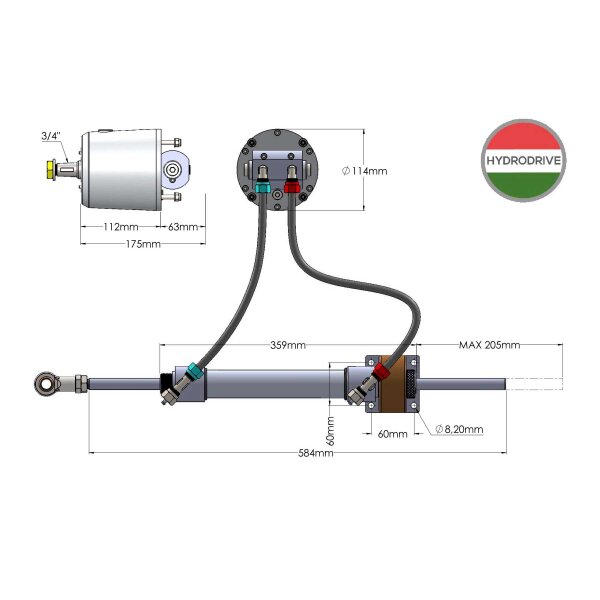 Direction hydraulique Hydrodrive MU75-TF MRA (anti-rétroaction) pour moteurs in-bord (45 nœuds)